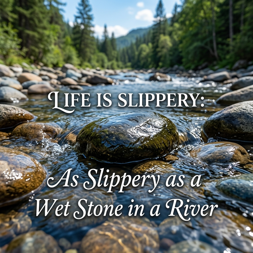 Life Is Slippery Meaning: As Slippery as a Wet Stone in a River