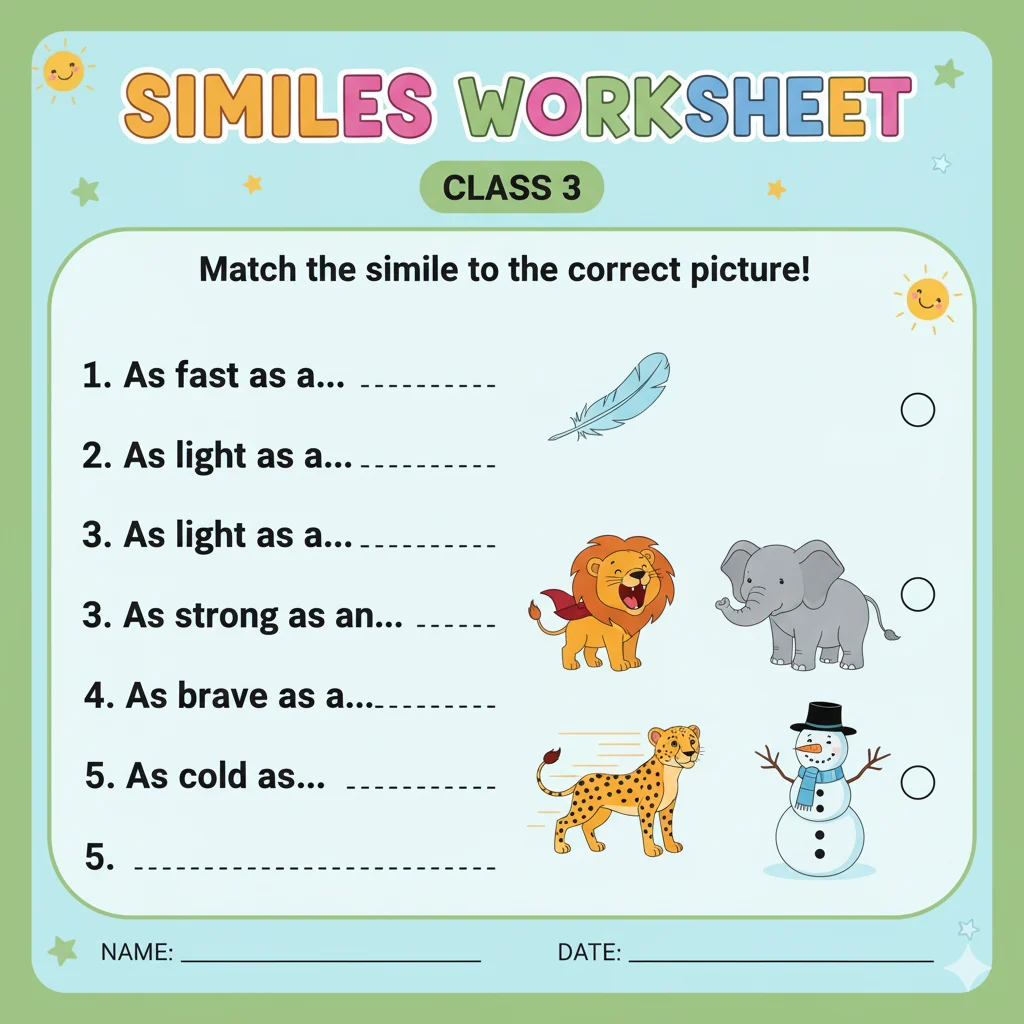Similes Worksheet for Class 3