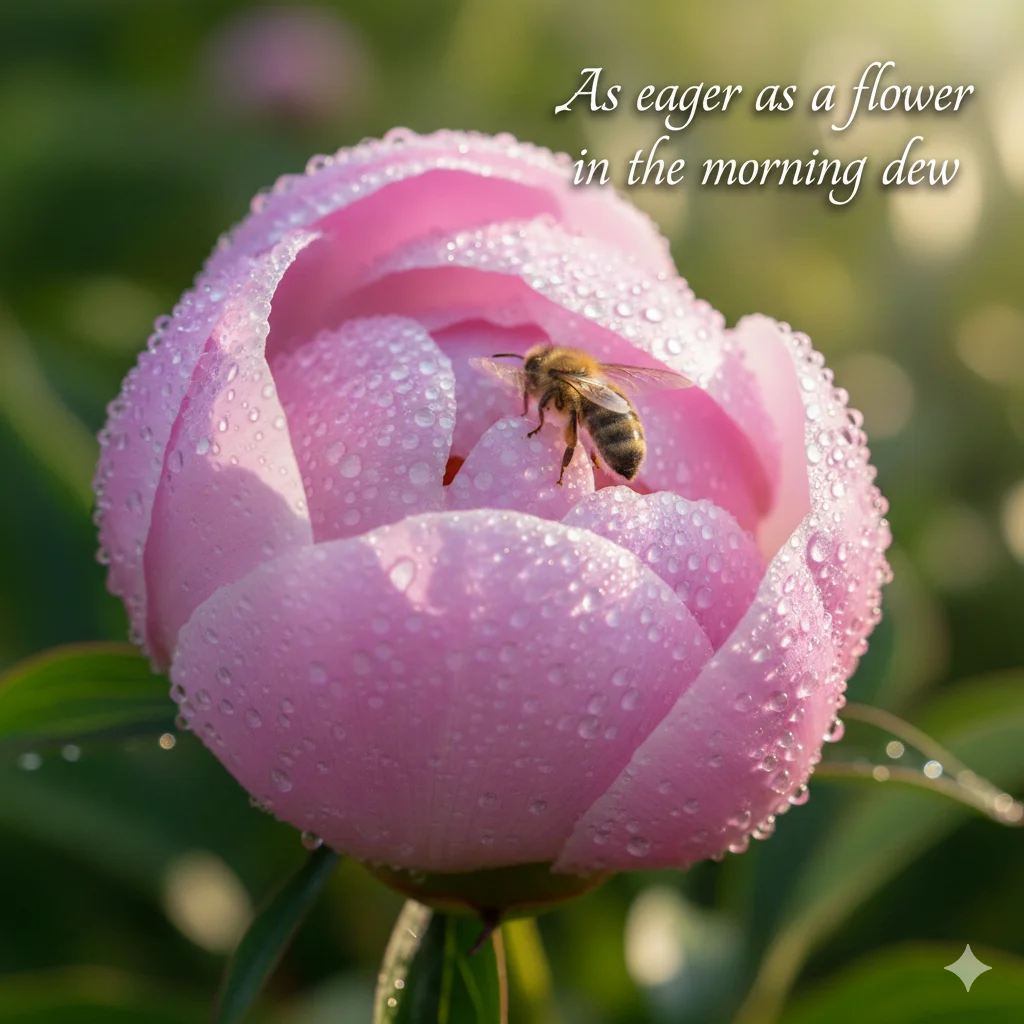 As eager as a flower in the morning dew