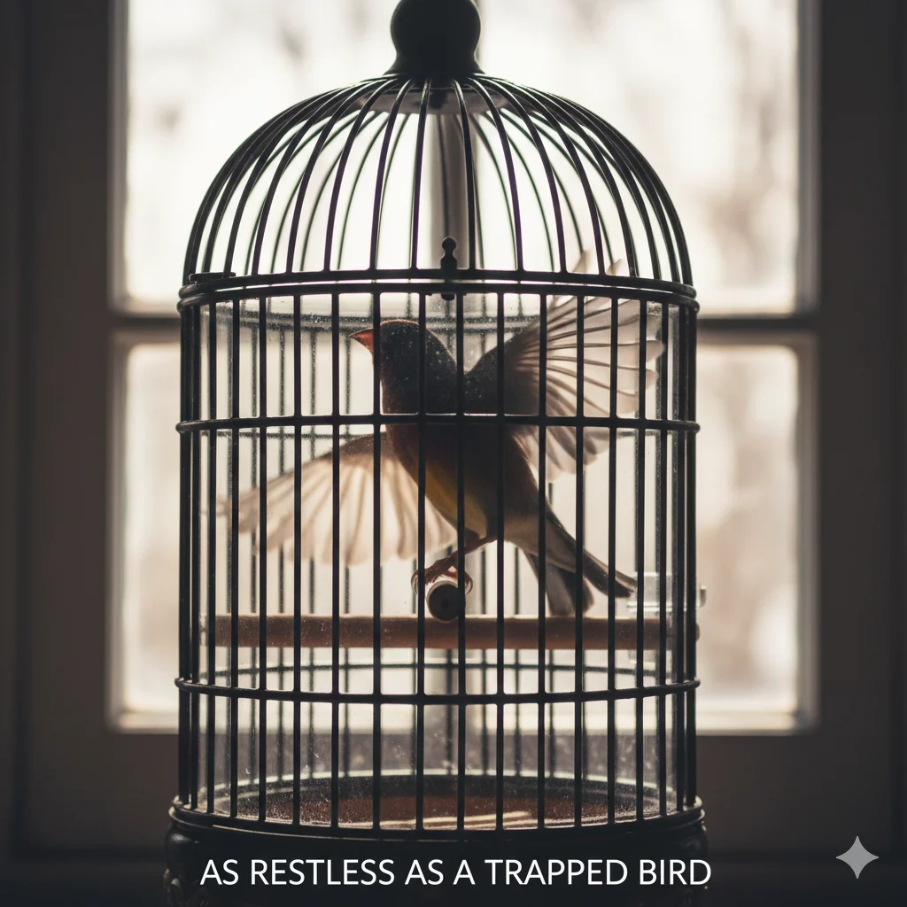 As restless as a trapped bird