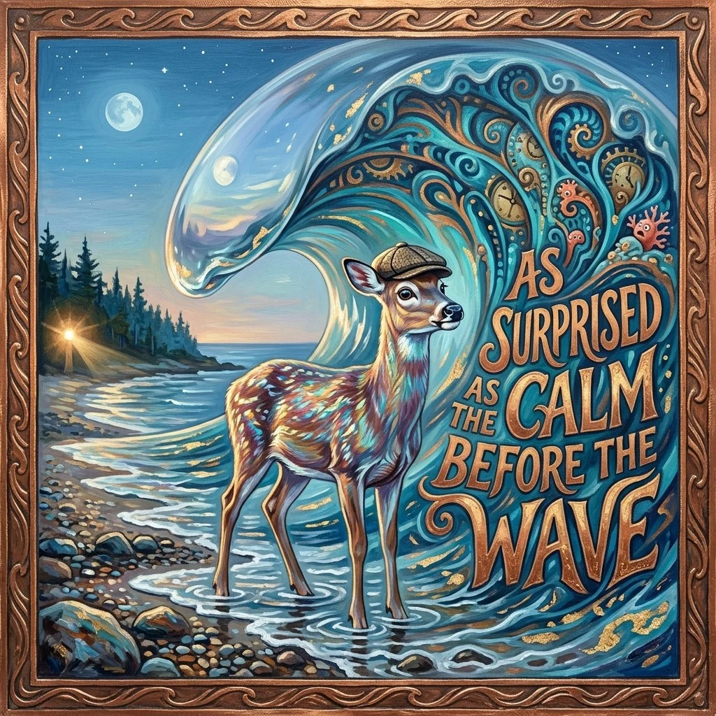 As surprised as calm before a wave 