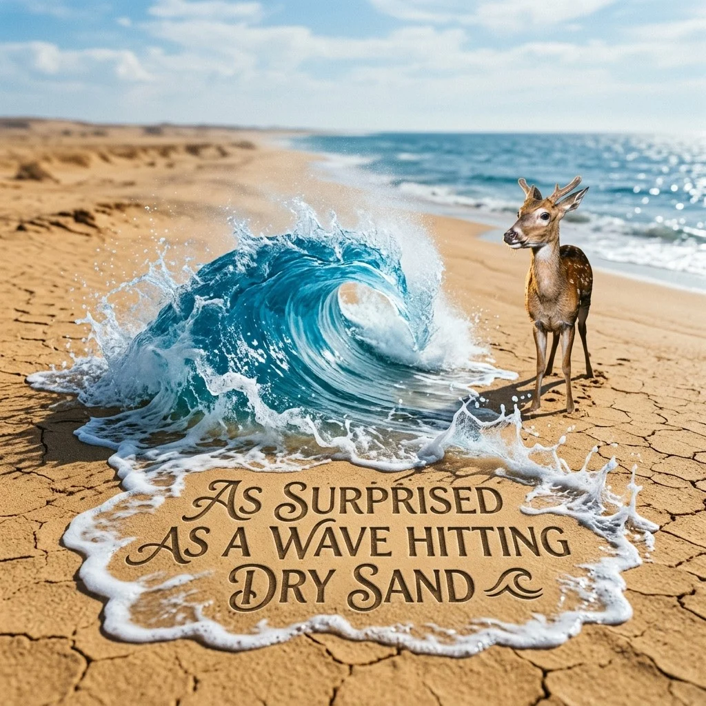 As surprised as a wave hitting dry sand 