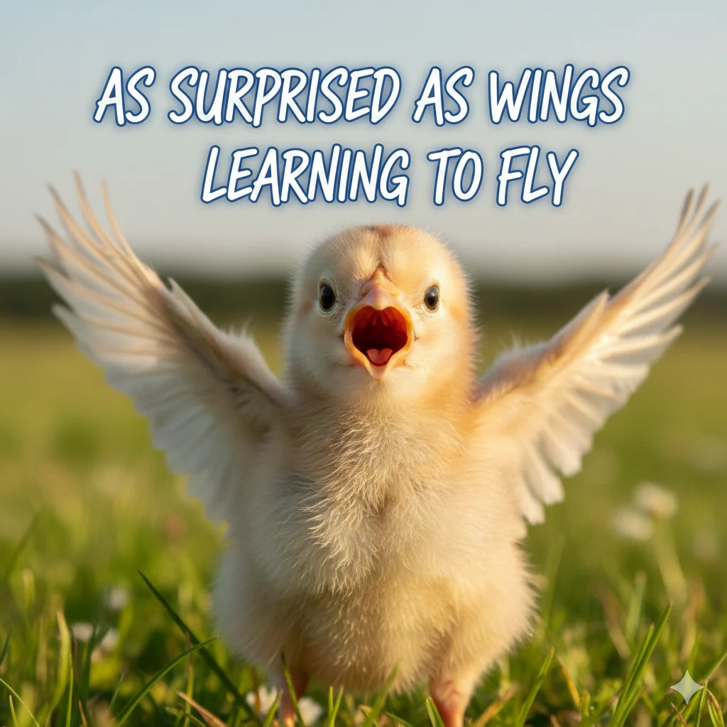 As surprised as wings learning to fly 