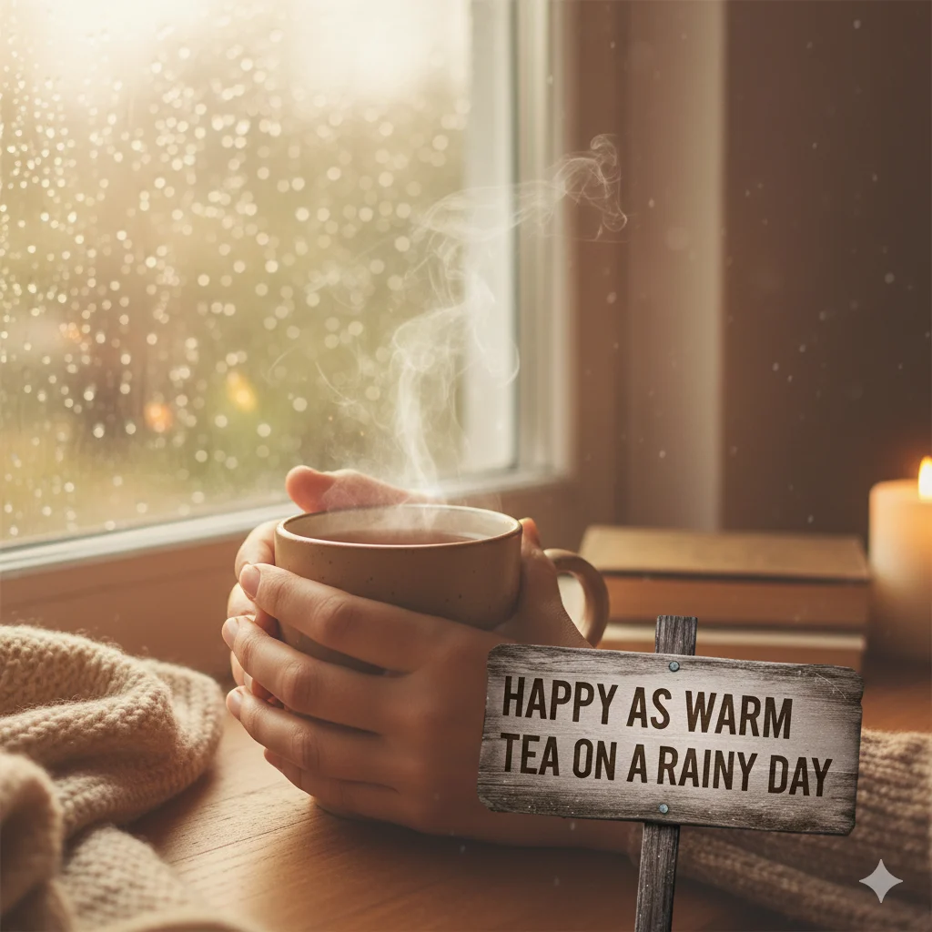 Happy as Warm Tea on a Rainy Day 