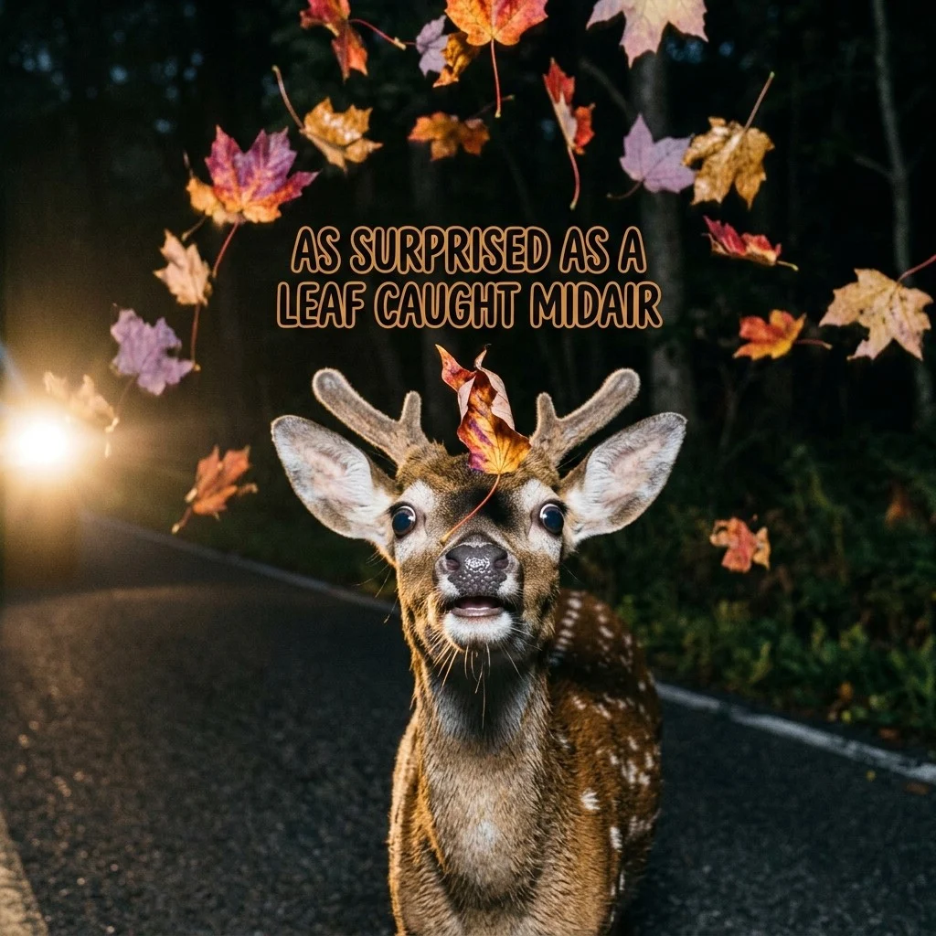 As surprised as a leaf caught midair