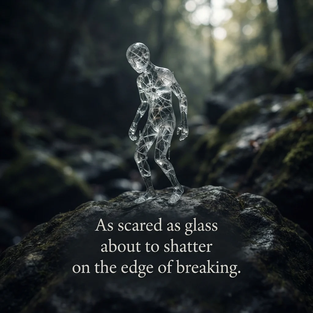 As scared as glass about to shatter