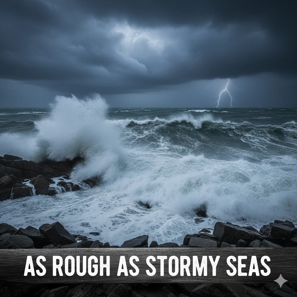 As rough as stormy seas 