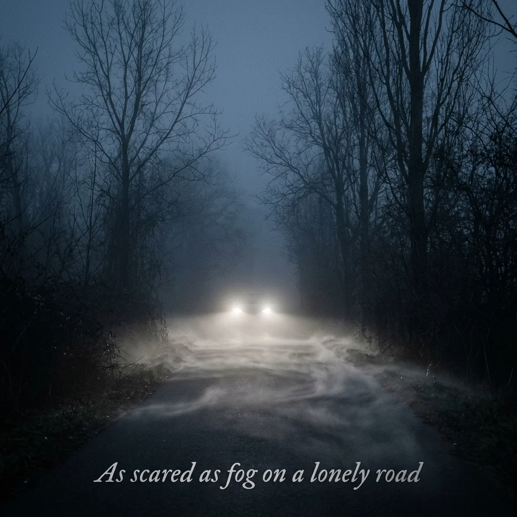As scared as fog on a lonely road